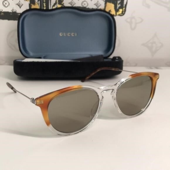 New Authentic Gucci GG1048S 004 Brown and Clear Men's Sunglasses - Picture 10 of 14